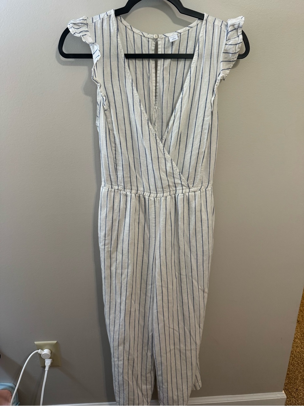 Women’s White and Blue Striped Sleeveless Jumpsuit